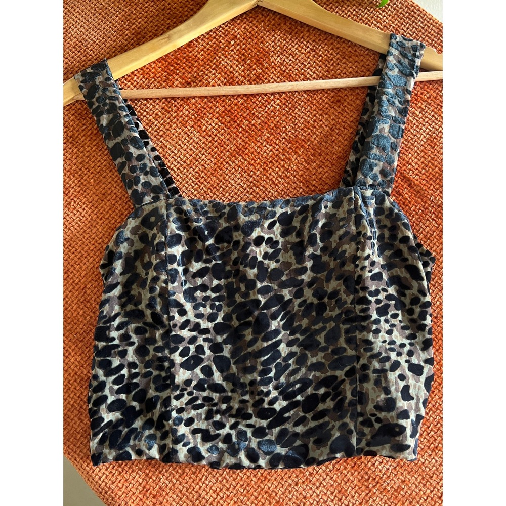 New‎ Leopard Print Velvet Burnout Smocked Going Out Crop Tank Top Party Small